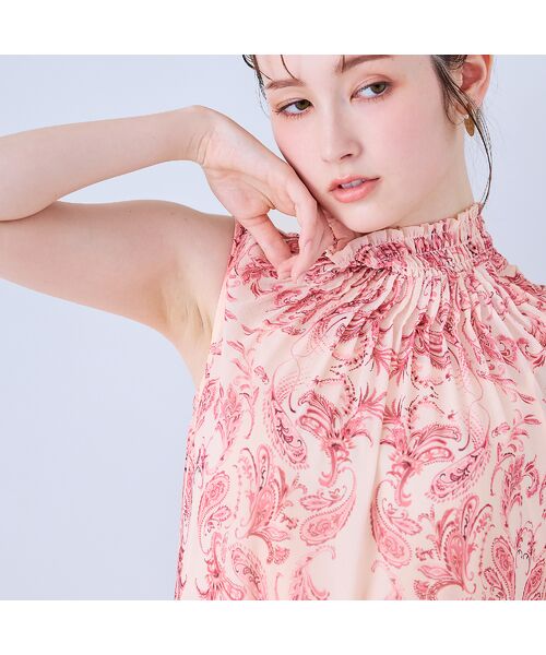 Rose Tiara / ローズティアラ ミニ丈・ひざ丈ワンピース | 胸元ピンタック更紗プリントワンピース | 詳細4