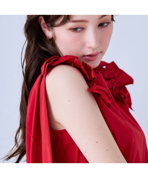 Rose Tiara / ローズティアラ カットソー | ショルダーリボン付きノースリーブカットソー（レッド）