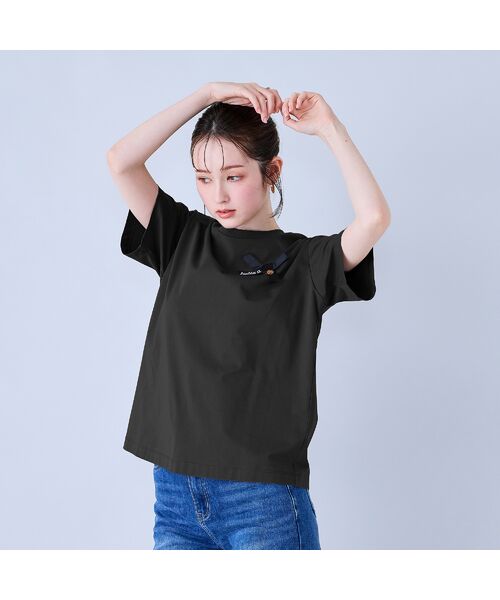Rose Tiara / ローズティアラ カットソー | Audie a Musesロゴ入りリボンカットソー（ブラック）