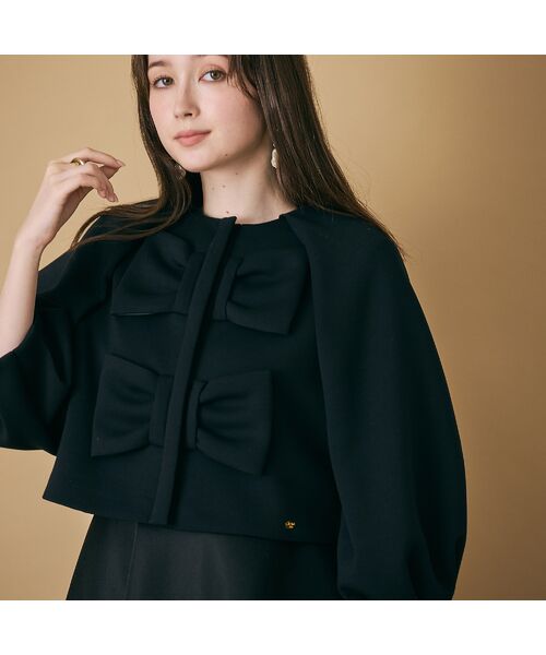 Rose Tiara / ローズティアラ ノーカラージャケット | 【M-StyleLuxeコラボ】【人気のため追加】フロントダブルリボンブラウス（ブラック）