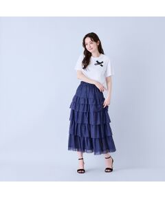 Rose Tiara / ローズティアラ ミニ・ひざ丈スカート | デニムプリントティアードスカート