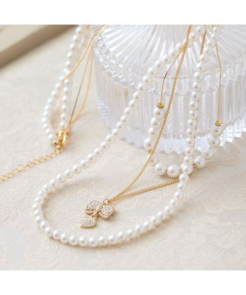 Rose Tiara / ローズティアラ ネックレス・ペンダント・チョーカー | 3連リボンチャームネックレス（ゴールド）