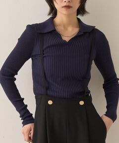 シルク混ワイドリブポロニット