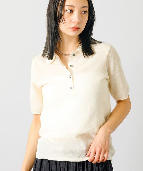 Rouge vif la cle/ルージュ・ヴィフ ラクレ 【MICA&DEAL/マイカアンドディール】sheer knit polo sh オフホワイト F Rouge vif la cle/ルージュ・ヴィフ ラクレ 【MICA&DEAL/マイカアンドディール】sheer knit polo sh オフホワイト F