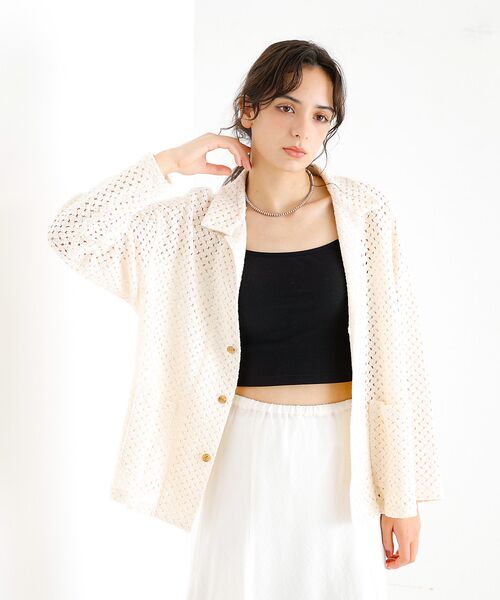 Rouge vif la cle / ルージュ・ヴィフ ラクレ シャツ・ブラウス | 【Le Melange/ル・メランジュ】ラッセル編 シアーシャツ / レースシャ | 詳細10