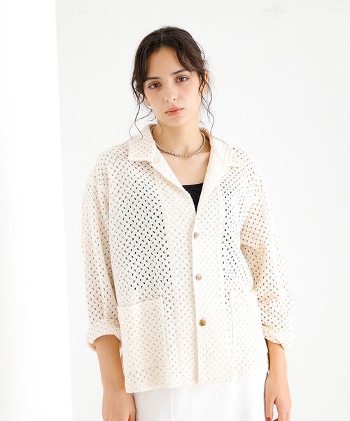 Rouge vif la cle / ルージュ・ヴィフ ラクレ シャツ・ブラウス | 【Le Melange/ル・メランジュ】ラッセル編 シアーシャツ / レースシャ | 詳細2