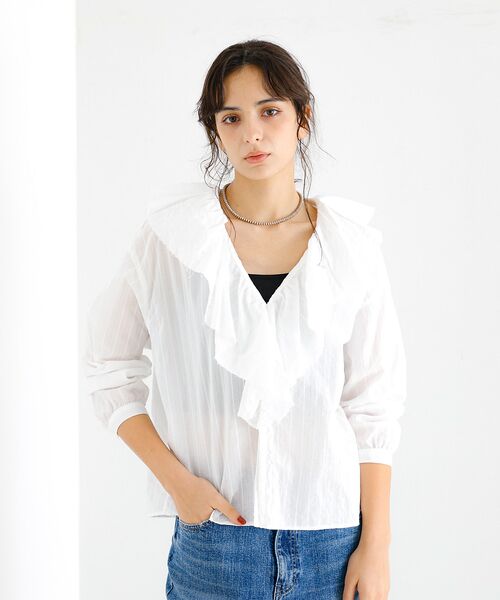 Rouge vif la cle / ルージュ・ヴィフ ラクレ シャツ・ブラウス | 【Le Melange/ル・メランジュ】ラッフルリネンブラウス / 無地 / ス | 詳細11