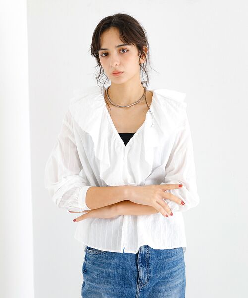 Rouge vif la cle / ルージュ・ヴィフ ラクレ シャツ・ブラウス | 【Le Melange/ル・メランジュ】ラッフルリネンブラウス / 無地 / ス | 詳細3