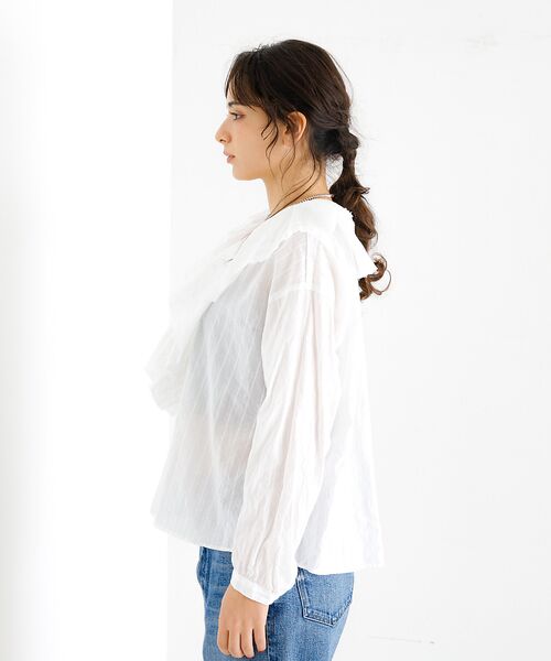 Rouge vif la cle / ルージュ・ヴィフ ラクレ シャツ・ブラウス | 【Le Melange/ル・メランジュ】ラッフルリネンブラウス / 無地 / ス | 詳細5
