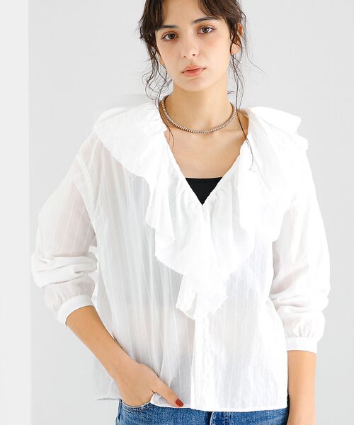 Rouge vif la cle/ルージュ・ヴィフ ラクレ 【Le Melange/ル・メランジュ】ラッフルリネンブラウス / 無地 / ス ホワイト F Rouge vif la cle/ルージュ・ヴィフ ラクレ 【Le Melange/ル・メランジュ】ラッフルリネンブラウス / 無地 / ス ホワイト F