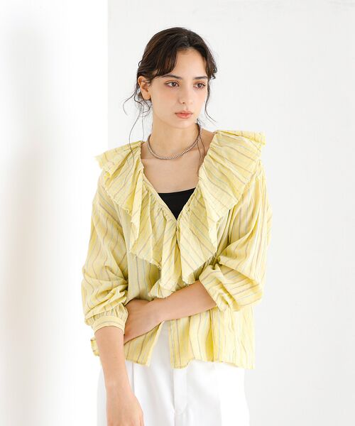 Rouge vif la cle / ルージュ・ヴィフ ラクレ シャツ・ブラウス | 【Le Melange/ル・メランジュ】ラッフルリネンブラウス / 無地 / ス | 詳細13