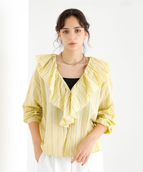 Rouge vif la cle / ルージュ・ヴィフ ラクレ シャツ・ブラウス | 【Le Melange/ル・メランジュ】ラッフルリネンブラウス / 無地 / ス | 詳細16