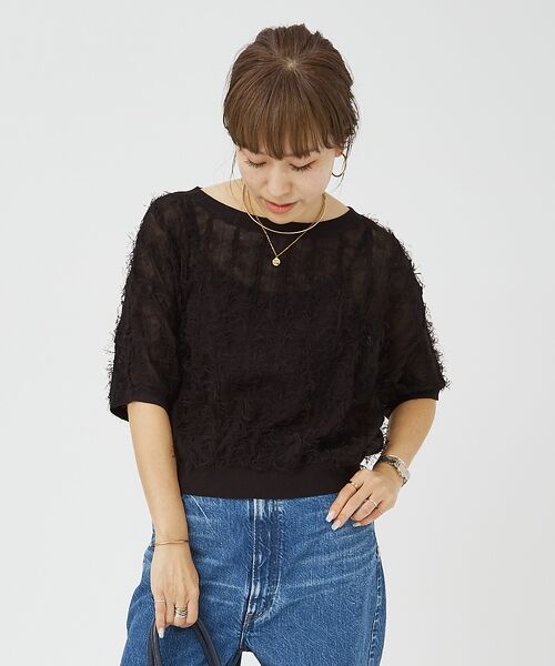 Rouge vif la cle / ルージュ・ヴィフ ラクレ ニット・セーター | シアーフリンジニット フレンチプルオーバー | 詳細15