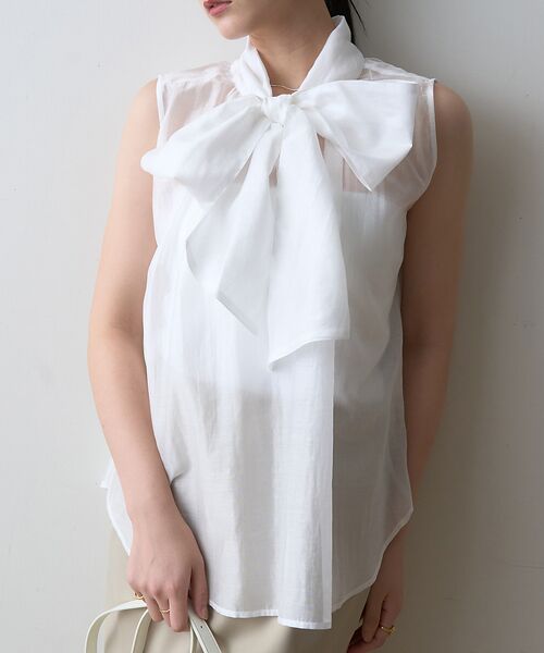 Rouge vif la cle/ルージュ・ヴィフ ラクレ 【一部店舗限定】【北野百笑さん着用】2WAYリボンシアーブラウス ホワイト F Rouge vif la cle/ルージュ・ヴィフ ラクレ 【一部店舗限定】【北野百笑さん着用】2WAYリボンシアーブラウス ホワイト F