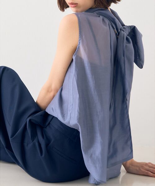 Rouge vif la cle/ルージュ・ヴィフ ラクレ 【一部店舗限定】【北野百笑さん着用】2WAYリボンシアーブラウス ブルーグレー F Rouge vif la cle/ルージュ・ヴィフ ラクレ 【一部店舗限定】【北野百笑さん着用】2WAYリボンシアーブラウス ブルーグレー F