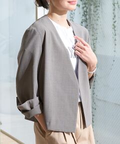 Rouge vif la cle / ルージュ・ヴィフ ラクレ ノーカラージャケット | 【セットアップ対応】ベルトノーカラーライトジャケット