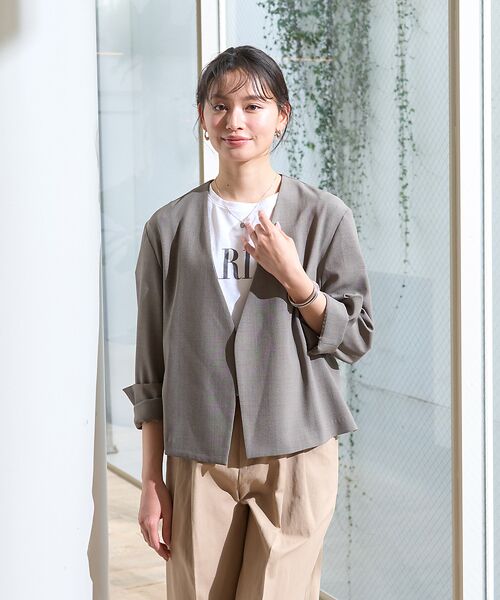 Rouge vif la cle / ルージュ・ヴィフ ラクレ ノーカラージャケット | 【セットアップ対応】ベルトノーカラーライトジャケット | 詳細1