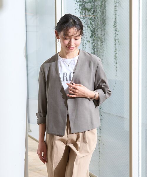 Rouge vif la cle / ルージュ・ヴィフ ラクレ ノーカラージャケット | 【セットアップ対応】ベルトノーカラーライトジャケット | 詳細2