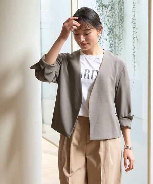 Rouge vif la cle / ルージュ・ヴィフ ラクレ ノーカラージャケット | 【セットアップ対応】ベルトノーカラーライトジャケット | 詳細3