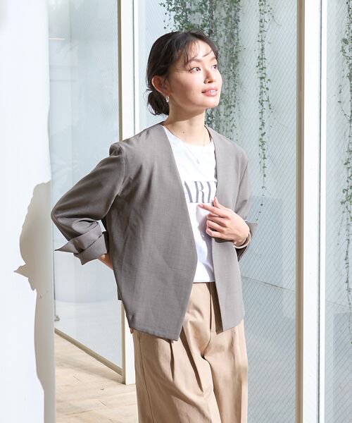 Rouge vif la cle / ルージュ・ヴィフ ラクレ ノーカラージャケット | 【セットアップ対応】ベルトノーカラーライトジャケット | 詳細4