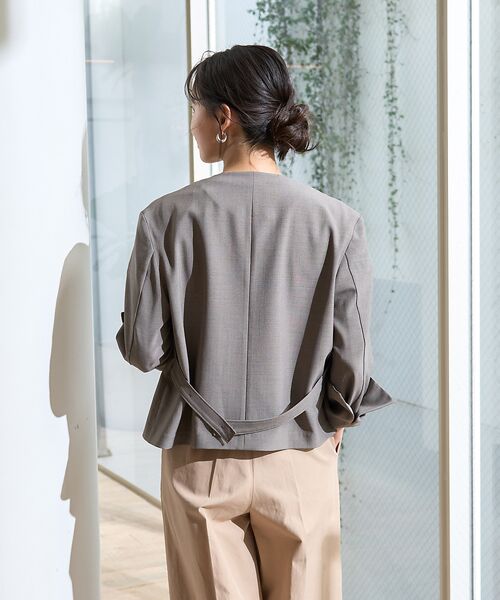 Rouge vif la cle / ルージュ・ヴィフ ラクレ ノーカラージャケット | 【セットアップ対応】ベルトノーカラーライトジャケット | 詳細5