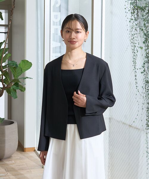 Rouge vif la cle / ルージュ・ヴィフ ラクレ ノーカラージャケット | 【セットアップ対応】ベルトノーカラーライトジャケット | 詳細15