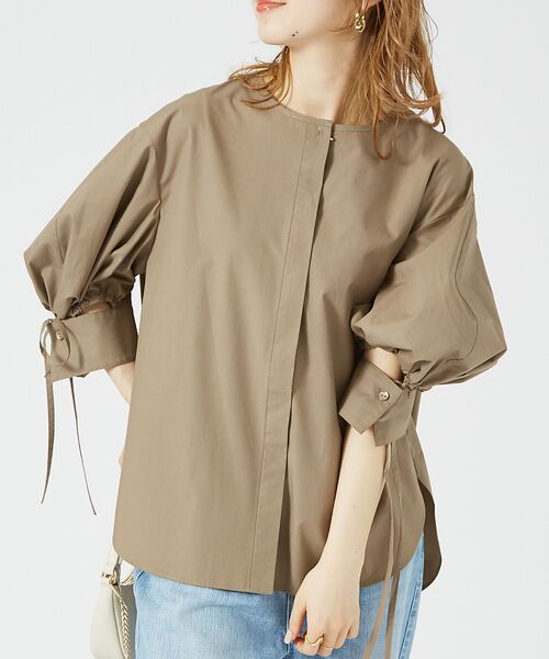 Rouge vif la cle/ルージュ・ヴィフ ラクレ スラッシュカフス・パフ袖ブラウス モカ F Rouge vif la cle/ルージュ・ヴィフ ラクレ スラッシュカフス・パフ袖ブラウス モカ F