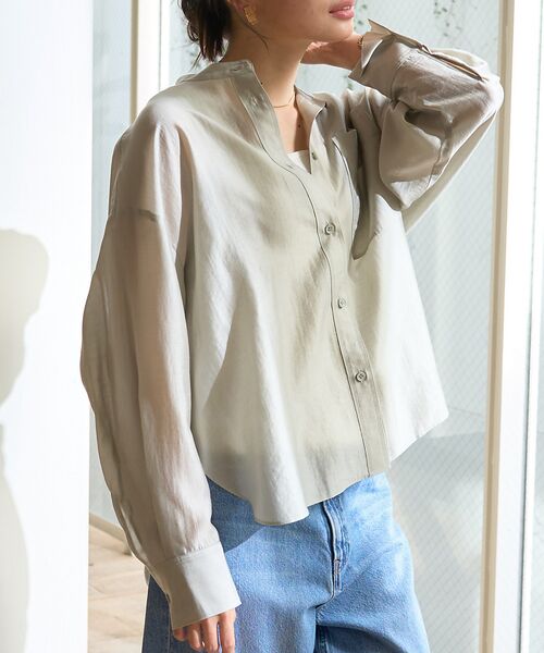 Rouge vif la cle / ルージュ・ヴィフ ラクレ シャツ・ブラウス | ポケット付きシアーシャツ（セージグリーン）