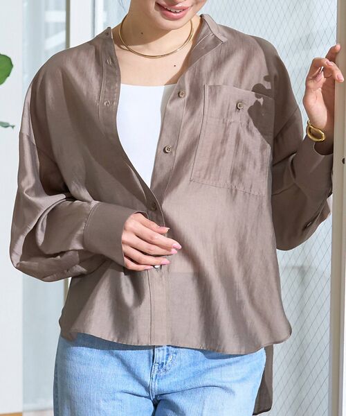 Rouge vif la cle/ルージュ・ヴィフ ラクレ ポケット付きシアーシャツ モカ F Rouge vif la cle/ルージュ・ヴィフ ラクレ ポケット付きシアーシャツ モカ F