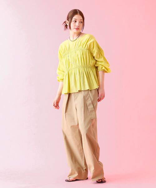 Maglie le cassetto フリルギャザーブラウス le.coeur blanc ブラウス シャツ シアーバックフリルギャザー