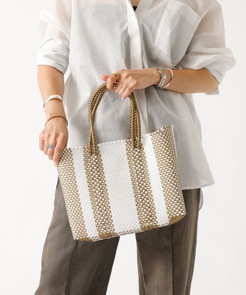 Rouge vif la cle/ルージュ・ヴィフ ラクレ 【MOON BIRD/ムーンバード】手編みのメルカドバッグ/TANPIN S/手 ストライプ F Rouge vif la cle/ルージュ・ヴィフ ラクレ 【MOON BIRD/ムーンバード】手編みのメルカドバッグ/TANPIN S/手 ストライプ F