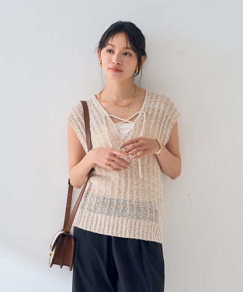 Rouge vif la cle / ルージュ・ヴィフ ラクレ ニット・セーター | 麻混ニットレースアップベスト | 詳細2