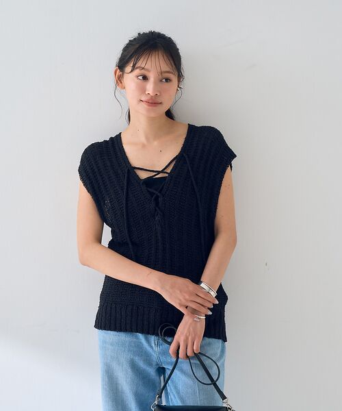 Rouge vif la cle / ルージュ・ヴィフ ラクレ ニット・セーター | 麻混ニットレースアップベスト | 詳細13