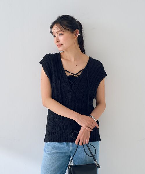 Rouge vif la cle / ルージュ・ヴィフ ラクレ ニット・セーター | 麻混ニットレースアップベスト | 詳細14