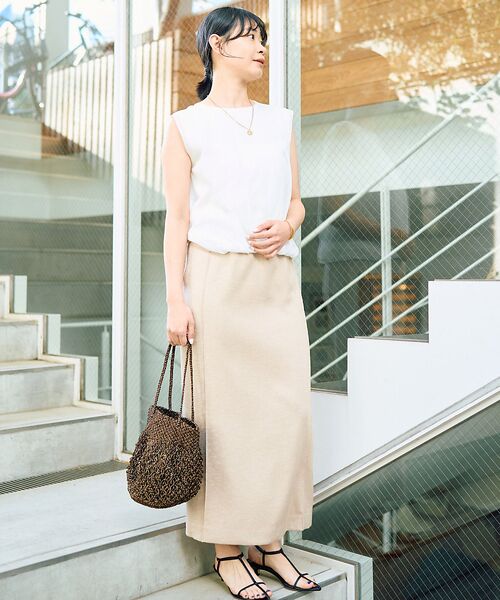 Rouge vif la cle / ルージュ・ヴィフ ラクレ ロング・マキシ丈スカート | 【接触冷感/UVカット/防しわ】リネンライクストレッチピンタックタイトスカート | 詳細4