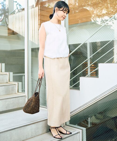 Rouge vif la cle / ルージュ・ヴィフ ラクレ ロング・マキシ丈スカート | 【接触冷感/UVカット/防しわ】リネンライクストレッチピンタックタイトスカート | 詳細5