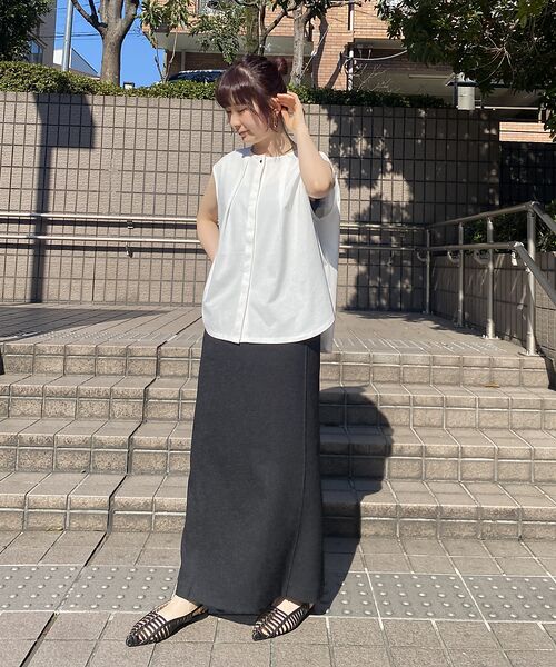 Rouge vif la cle / ルージュ・ヴィフ ラクレ ロング・マキシ丈スカート | 【接触冷感/UVカット/防しわ】リネンライクストレッチピンタックタイトスカート | 詳細24