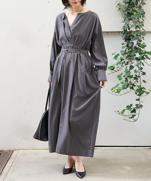 Rouge vif la cle / ルージュ・ヴィフ ラクレ ワンピース | ヴィンテージキュプラウエストマークワンピース(チャコールグレー)