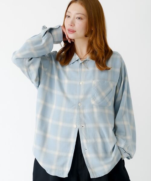 Rouge vif la cle / ルージュ・ヴィフ ラクレ シャツ・ブラウス | 【REMI RELIEF / レミレリーフ】レーヨンツイルチェックレギュラー シ（サックスブルー）