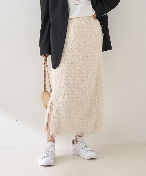 Rouge vif la cle / ルージュ・ヴィフ ラクレ ロング・マキシ丈スカート | フリンジフェザーサイドスリットスカート | 詳細2
