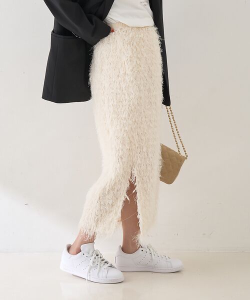 Rouge vif la cle / ルージュ・ヴィフ ラクレ ロング・マキシ丈スカート | フリンジフェザーサイドスリットスカート | 詳細5