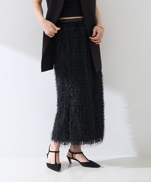 Rouge vif la cle / ルージュ・ヴィフ ラクレ ロング・マキシ丈スカート | フリンジフェザーサイドスリットスカート | 詳細13