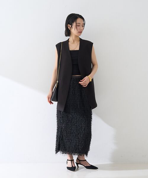 Rouge vif la cle / ルージュ・ヴィフ ラクレ ロング・マキシ丈スカート | フリンジフェザーサイドスリットスカート | 詳細18