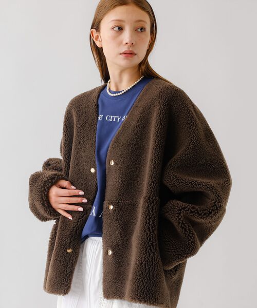 Rouge vif la cle/ルージュ・ヴィフ ラクレ 【MICA&DEAL /マイカアンドディール】リバーシブルVボア/リバーシブル/ ブラウン F Rouge vif la cle/ルージュ・ヴィフ ラクレ 【MICA&DEAL /マイカアンドディール】リバーシブルVボア/リバーシブル/ ブラウン F
