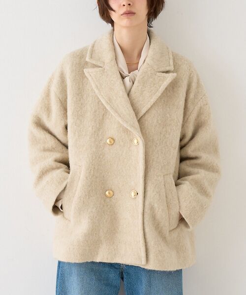 【未使用】DISCOAT ベージュ ウール ピーコート 追加4】【一部店舗限定】ラメシャギースライバーPコート/ピーコート