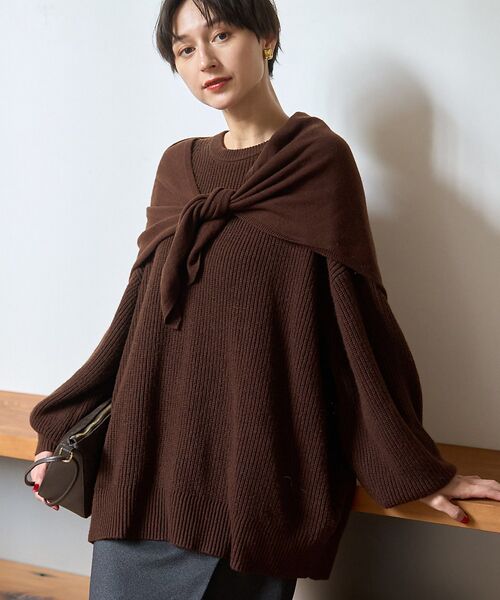 Rouge vif la cle/ルージュ・ヴィフ ラクレ 【ストールセット】ポケット付片畦ニットプルオーバー ブラウン F Rouge vif la cle/ルージュ・ヴィフ ラクレ 【ストールセット】ポケット付片畦ニットプルオーバー ブラウン F