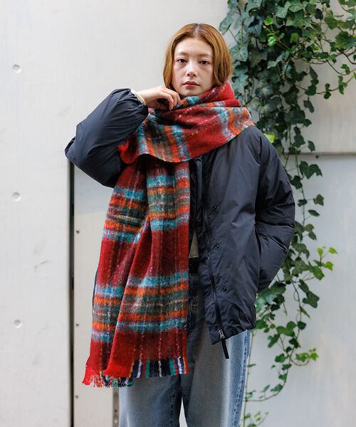 Rouge vif la cle / ルージュ・ヴィフ ラクレ マフラー・ショール・スヌード・ストール | 【Pierre Quioc / ピエールキオック】モヘア混チェックストール / | 詳細4