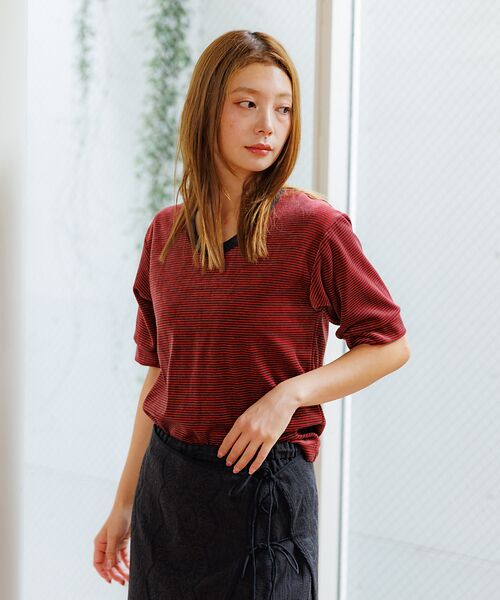 Rouge vif la cle / ルージュ・ヴィフ ラクレ Tシャツ | 【Le Melange/ル・メランジュ】ベロアボーダーTシャツ/#8541007 | 詳細10