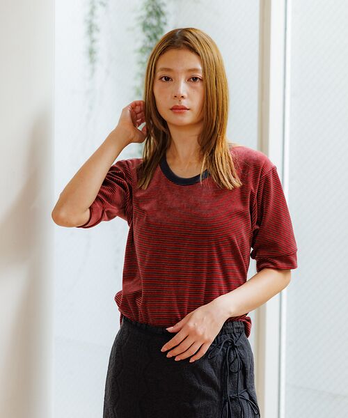 Rouge vif la cle / ルージュ・ヴィフ ラクレ Tシャツ | 【Le Melange/ル・メランジュ】ベロアボーダーTシャツ/#8541007 | 詳細3