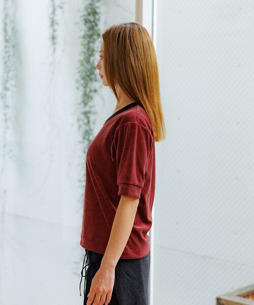 Rouge vif la cle / ルージュ・ヴィフ ラクレ Tシャツ | 【Le Melange/ル・メランジュ】ベロアボーダーTシャツ/#8541007 | 詳細5